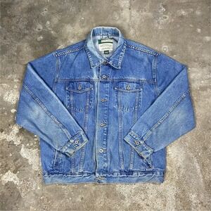 Vintage Falls Creek Denim Jacket Size XL Blue Jean Button Down Cotton Outerwear